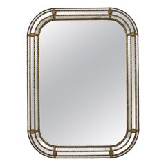 Venetian Modern Rectangular Mirror with Brass Details