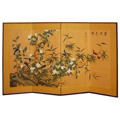 19th Century Japanese Painted Silk Screen