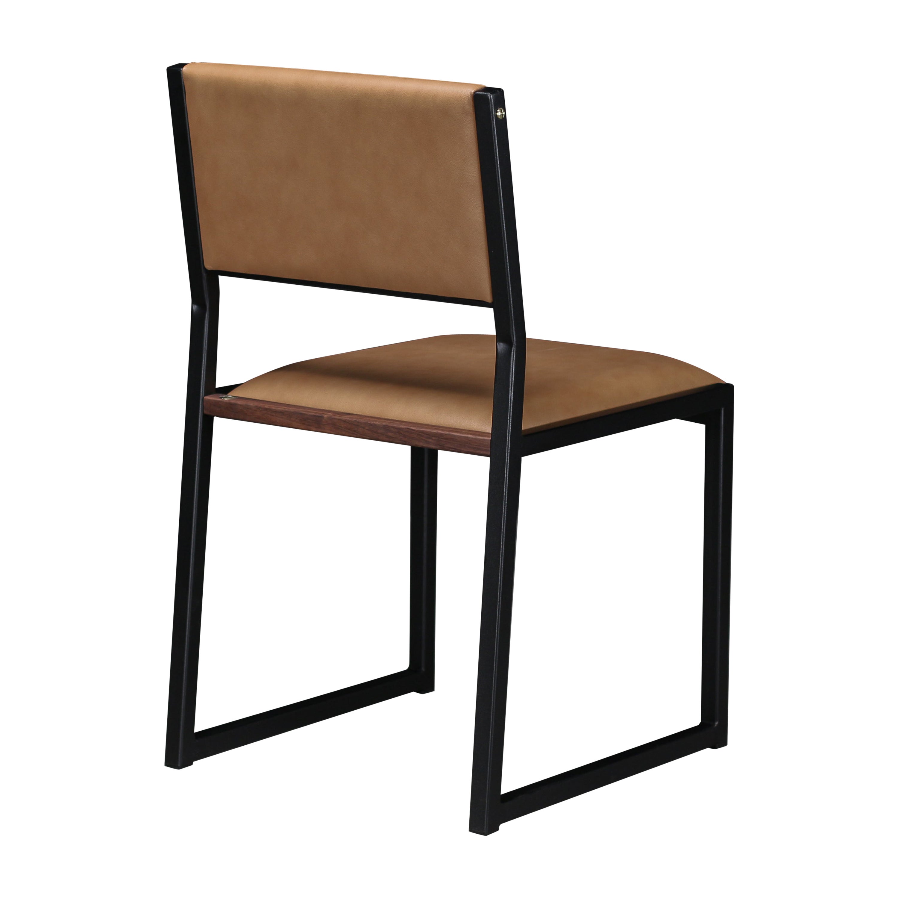 Silla auxiliar moderna Shaker de AMBROZIA, piel visón de Utah, nogal y acero negro