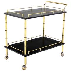 Faux Bamboo Brass Gallery Two Tier Rectangular Rolling Bar Tea Cart