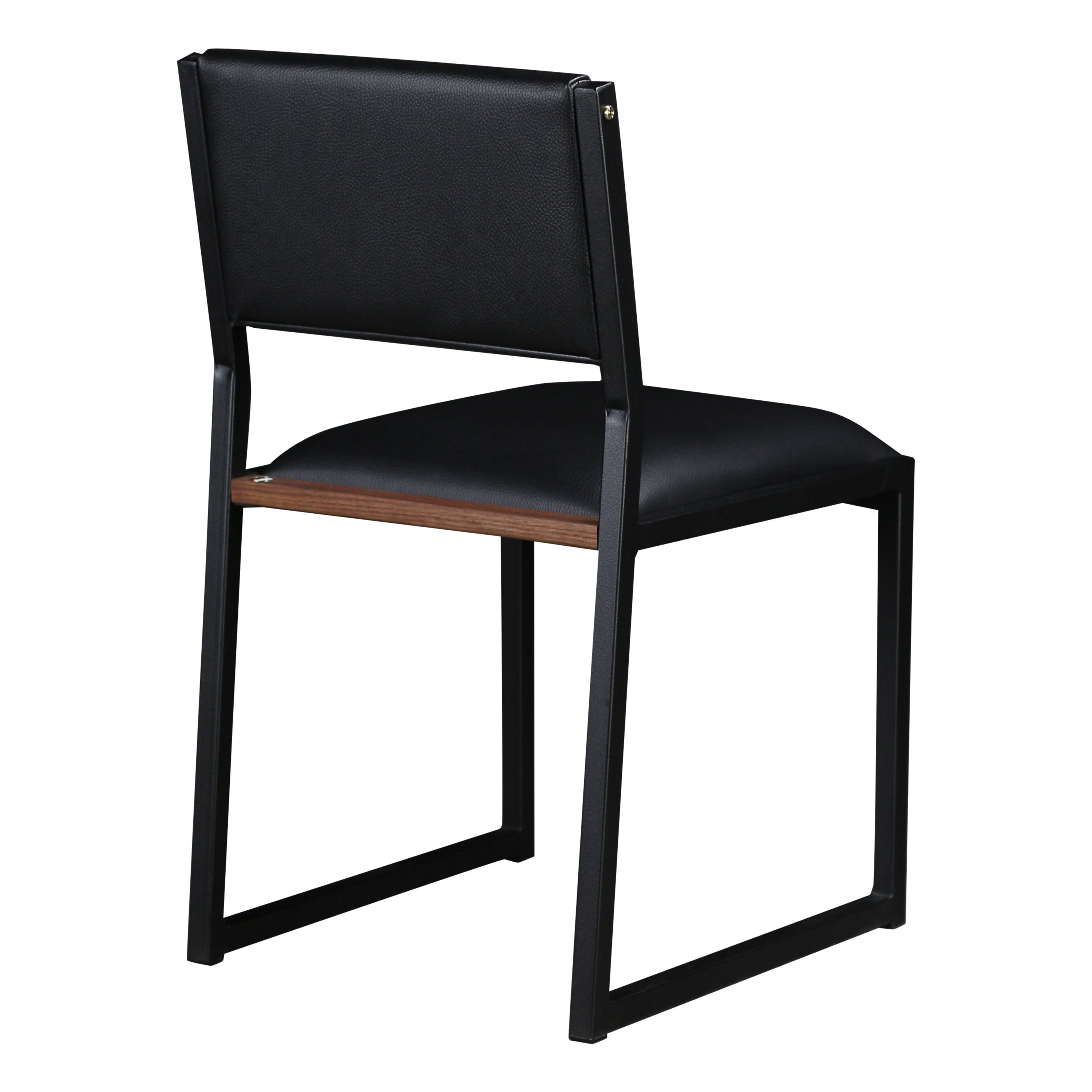 Shaker Modern Dining Chair by AMBROZIA, Black Leather, Walnut & Black Steel