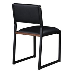 Chaise de salle à manger The Moderns par AMBROZIA, cuir noir, noyer et acier noir 