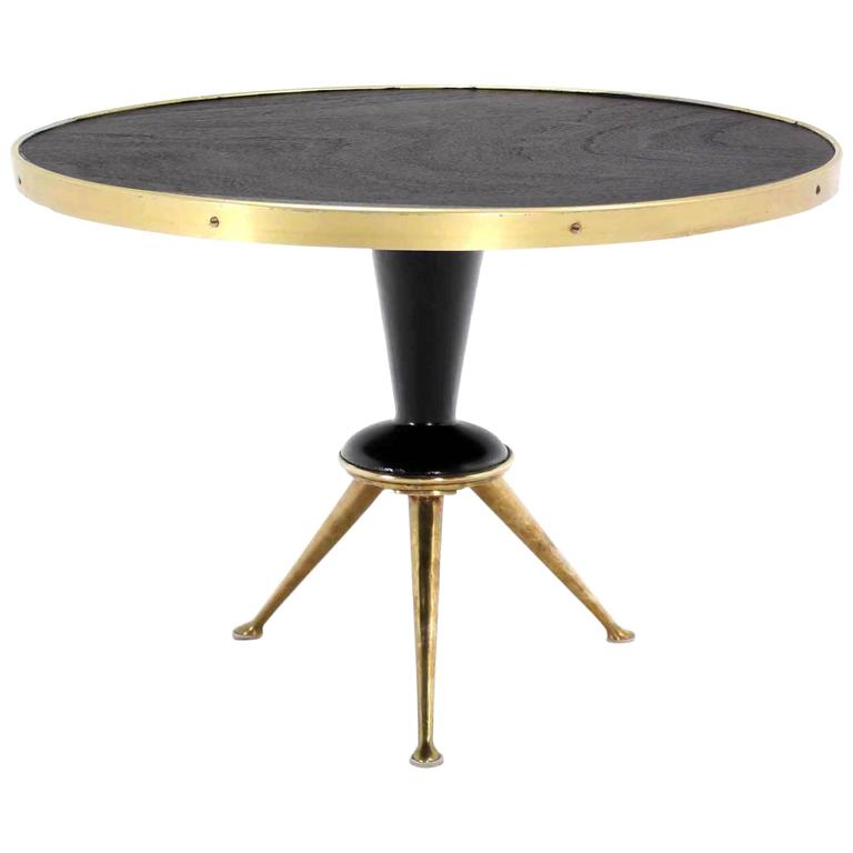Italian Mid Century Modern Brass Tripod Base Round Occasional Table at