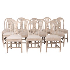 Set of Twelve 18th c. Swedish Gustavian Painted Oval Back Wheat Sheaf Chairs