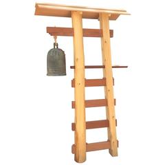 Japan Unique Antique Cast Bronze Temple Bell and Craftsman Designed Wood Tower