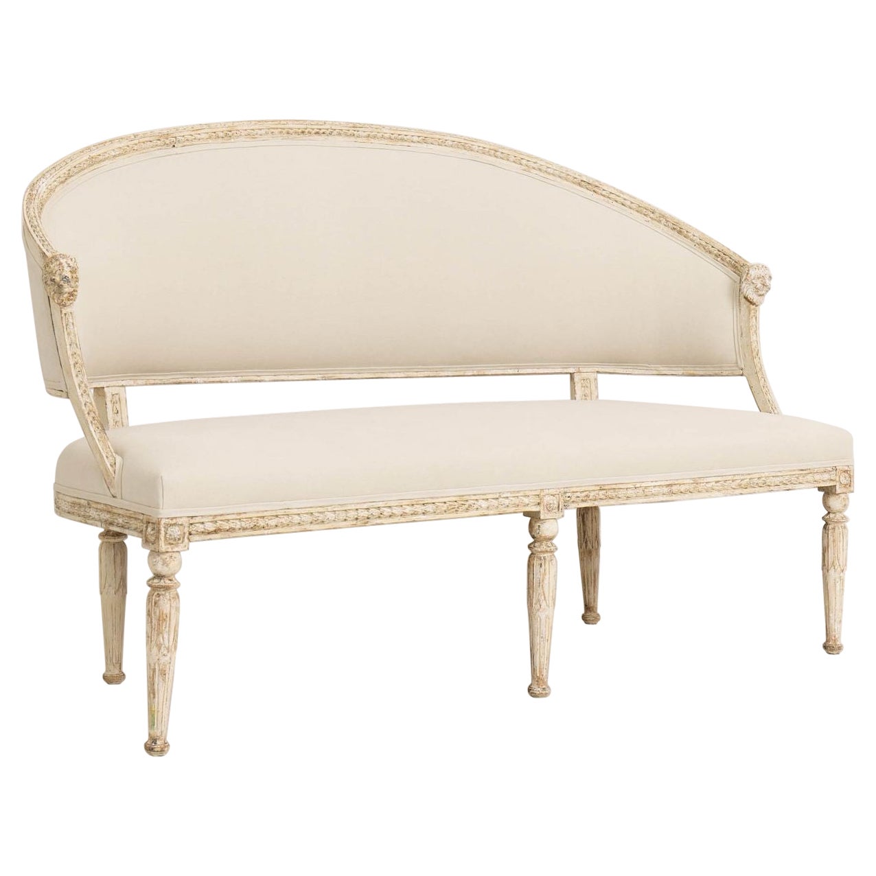 19th c. Swedish Gustavian Sofa or Settee with Lion Heads in Original Paint