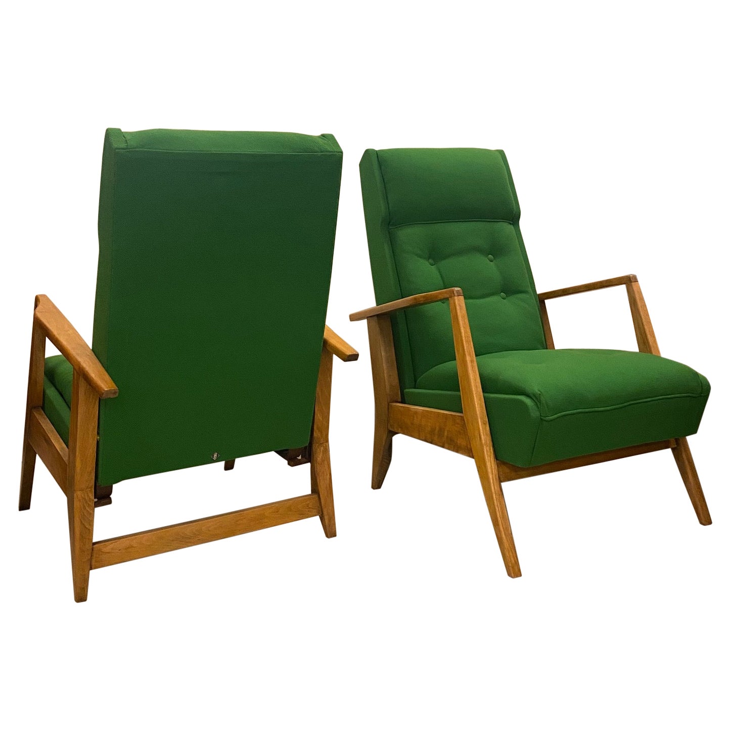 Modernist Green Sprung Rocking Chairs, Italy, 1950's For Sale