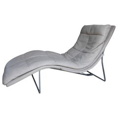 Vintage 1980s Roche Bobois Leather Chaise Lounge 