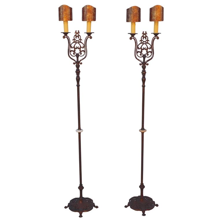Antique Pair of 1920s Double Floor Lamp Torchieres at 1stdibs