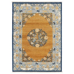 Rug & Kilim’s Art Deco Rug in Gold with Medallion and Floral Patterns