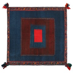 Vintage Sofreh Persian Kilim rug in Blue with Red Medallion - by Rug & Kilim