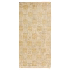 Vintage Mid-20th Century Swedish Geometric High Low Knotted Beige Rug
