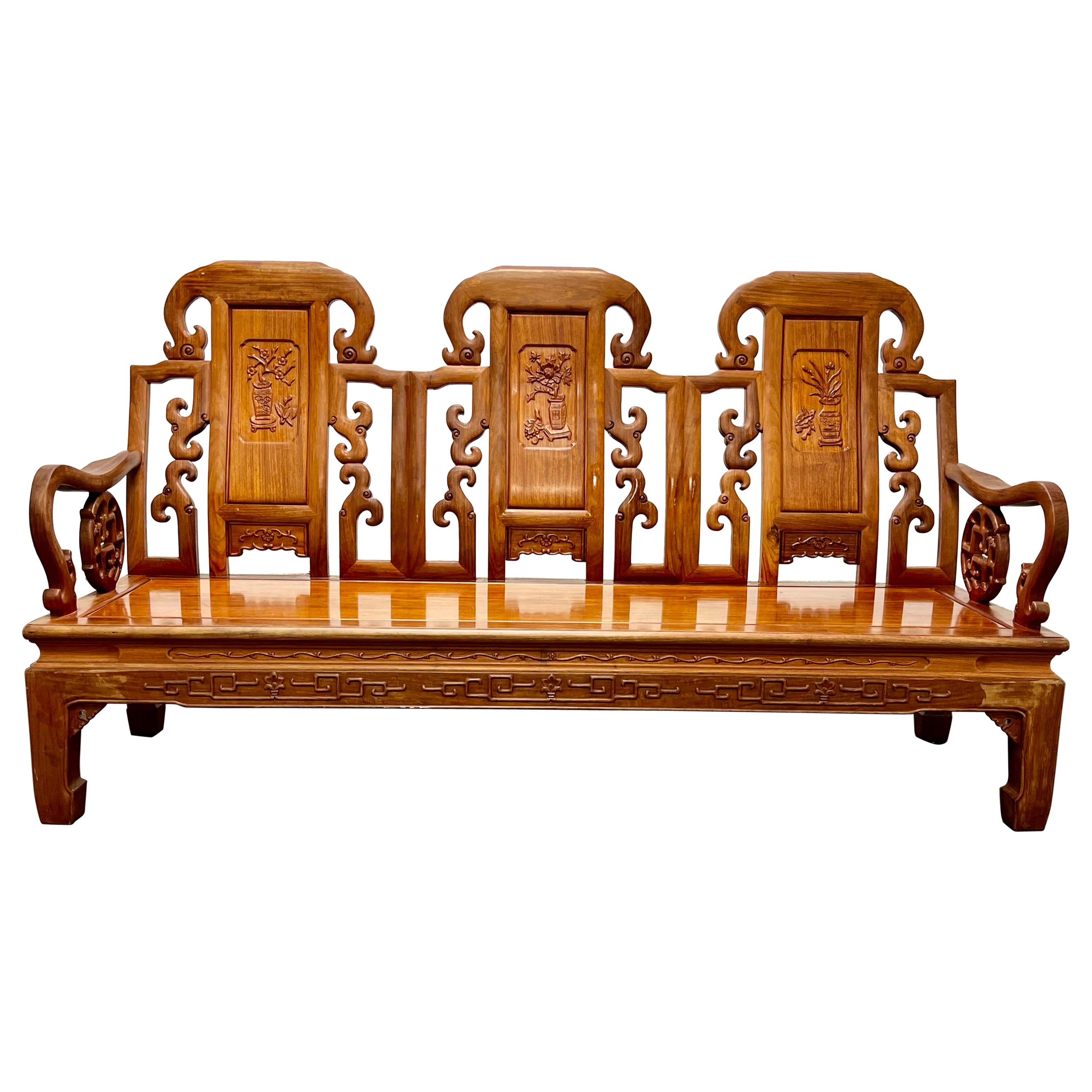 Asian Teak and Rosewood Sofa