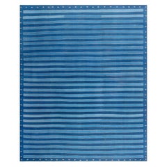 Vintage Indian Dhurrie Striped Blue Beige Rug