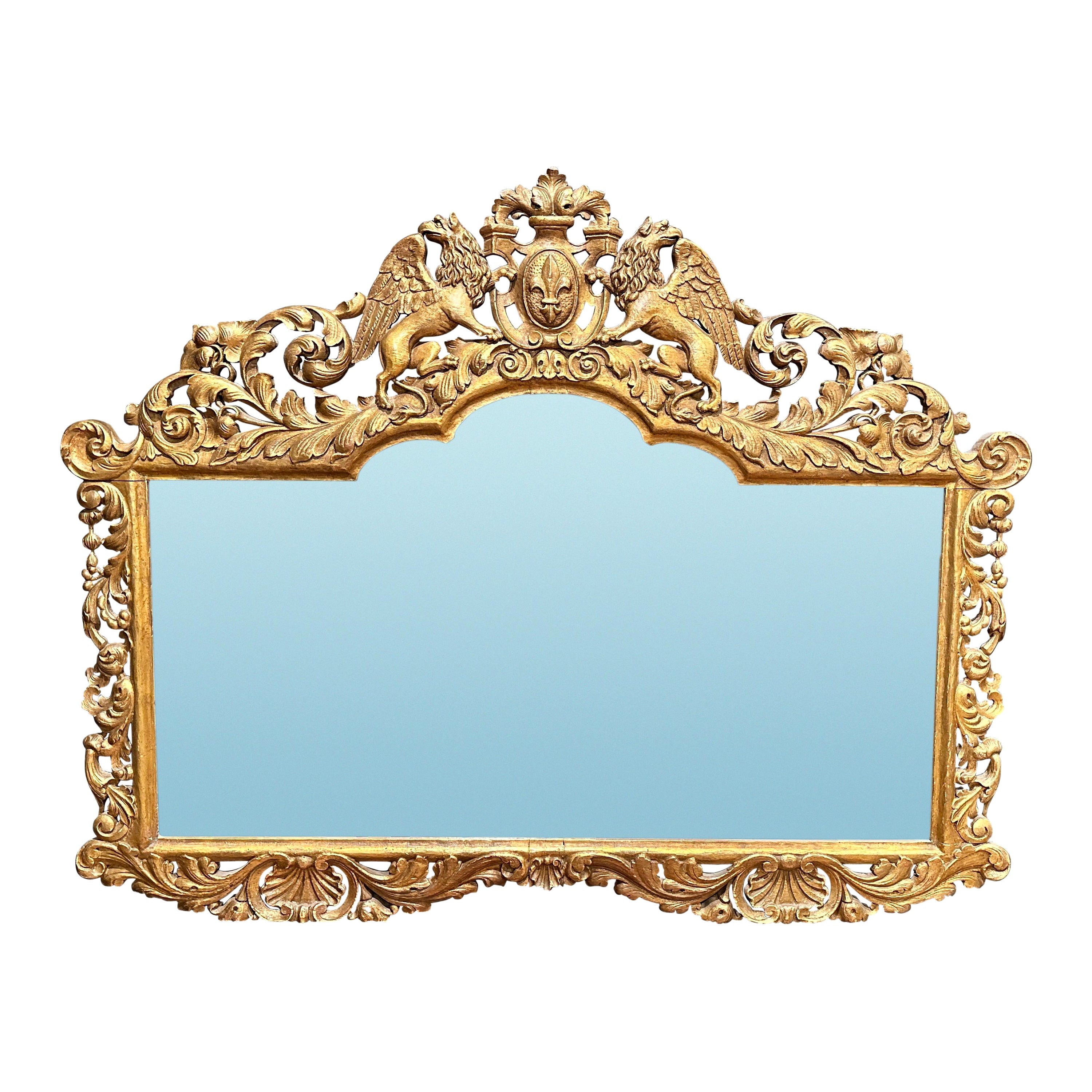 Miroir baroque français du 19ème siècle avec griffons ailés