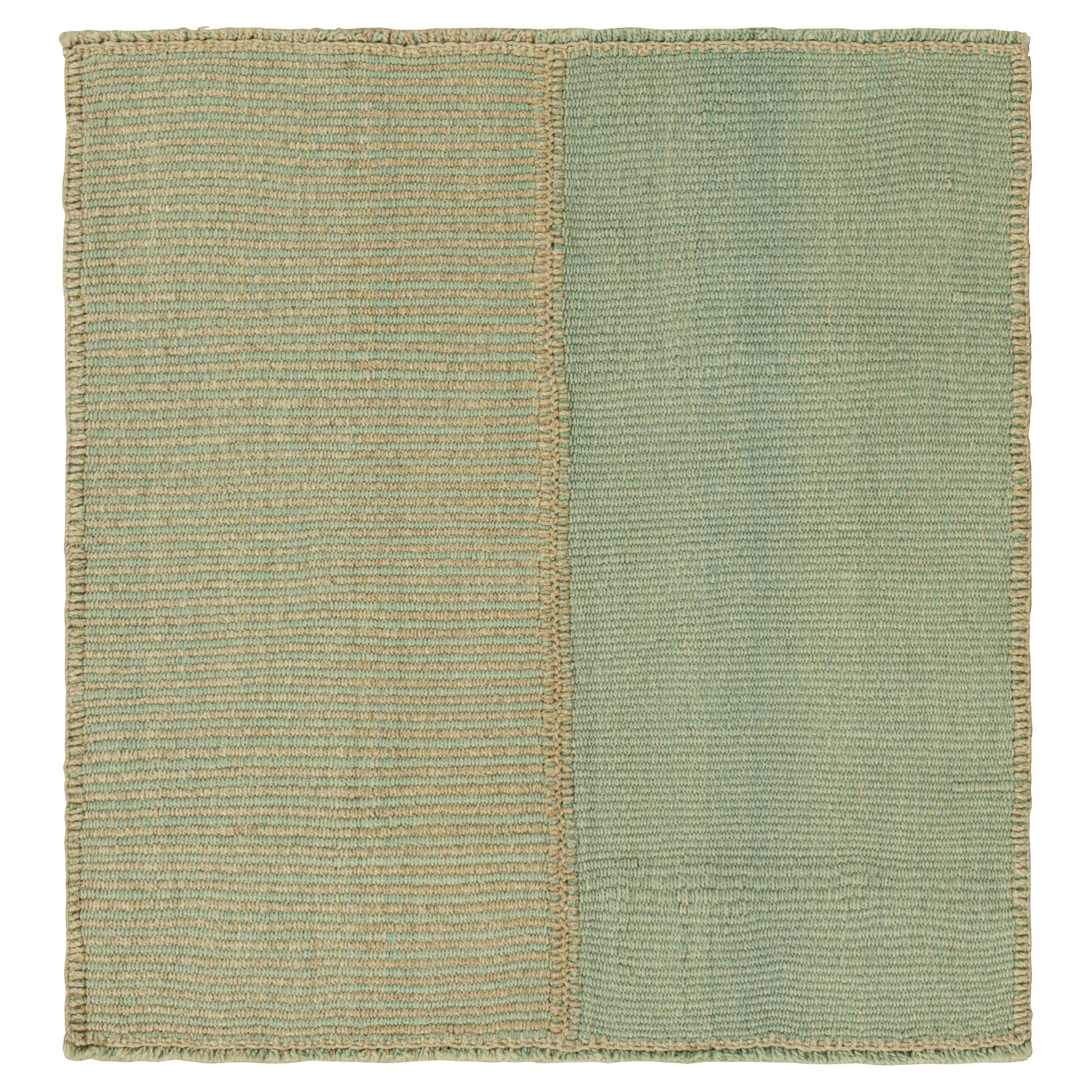 Rug & Kilim’s Contemporary Square Kilim with Textural Beige and Blue Stripes