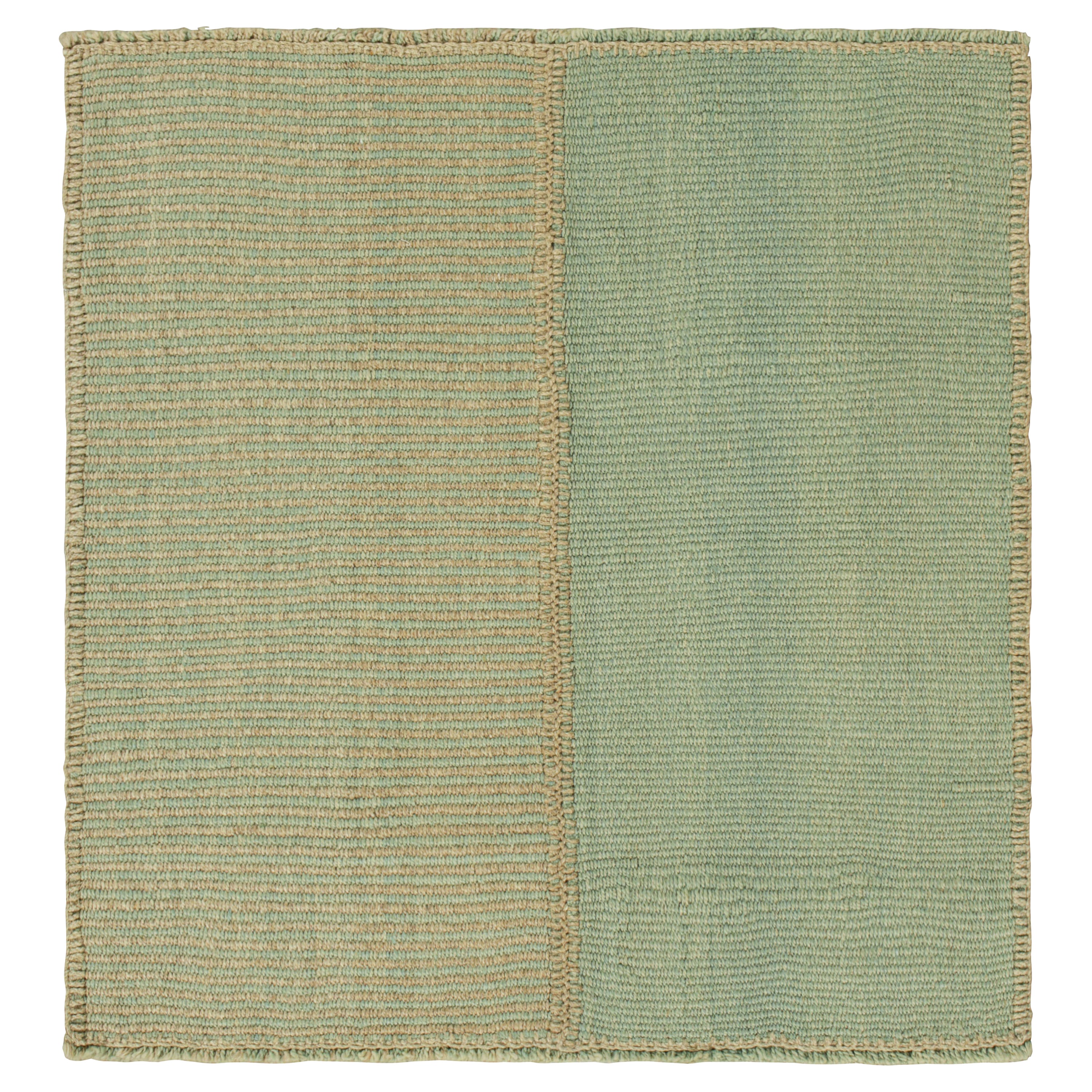 Rug & Kilim's Contemporary Square Kilim with Textural Beige and Blue Stripes (Kilim carré contemporain avec des rayures texturées beiges et bleues) en vente