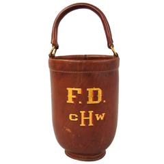 Vintage American Leather Fire Bucket with Gilt Initials