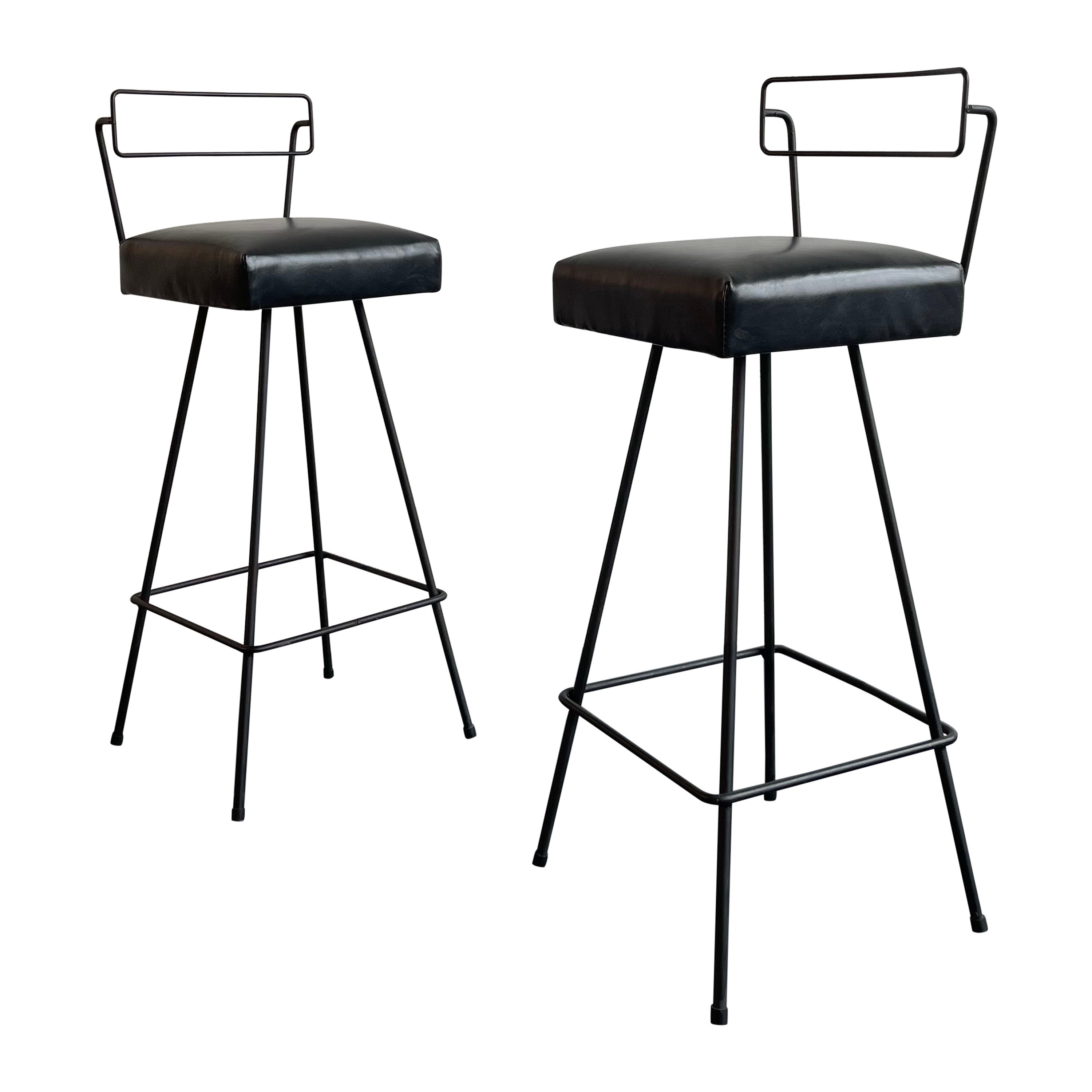 Mid-Century Modern Wrought Iron Tony Paul Style Swivel Bar Stools