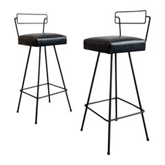 Vintage Mid-Century Modern Wrought Iron Tony Paul Style Swivel Bar Stools