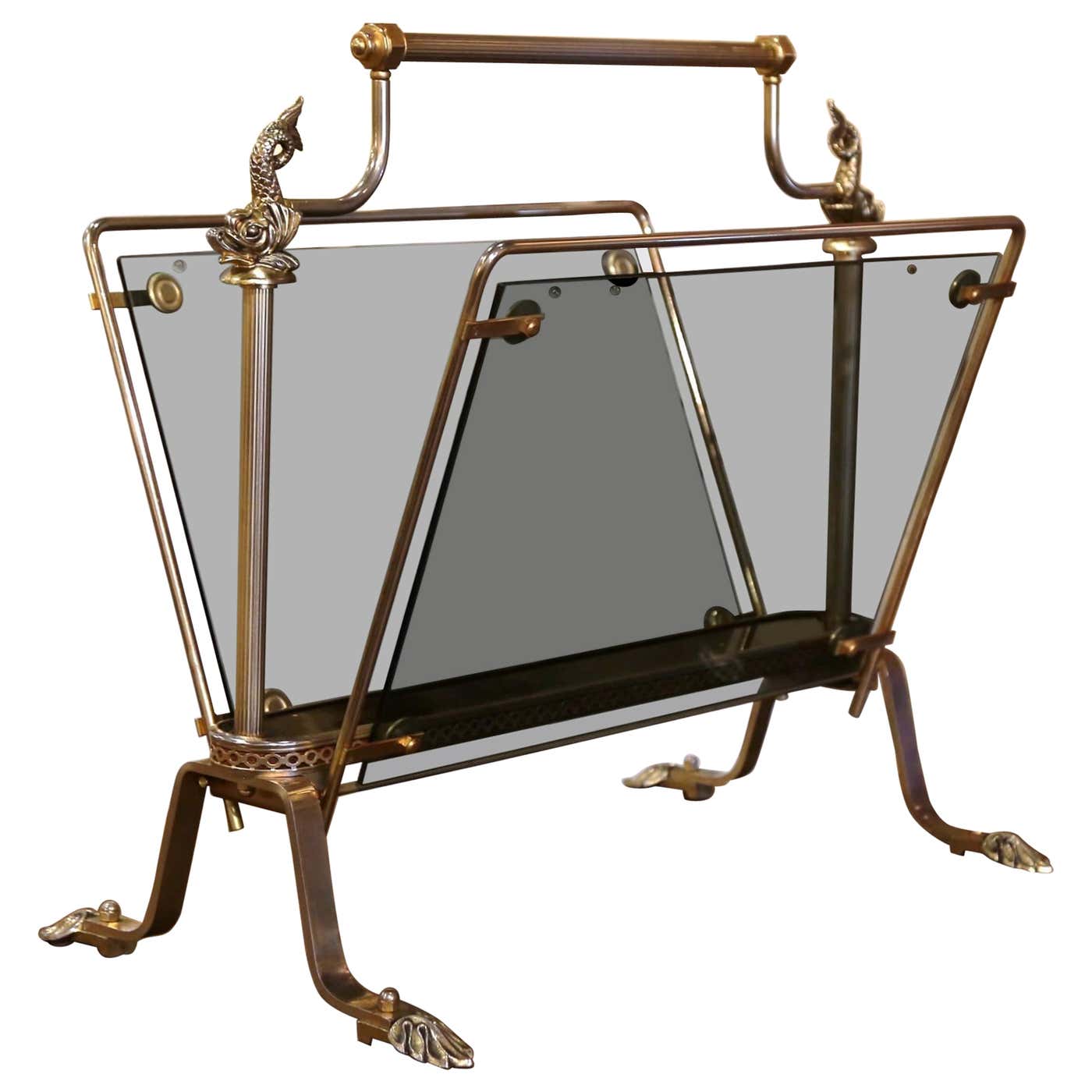 Mid-20th Century, French Brass and Glass Magazine Rack Maison Jansen ...