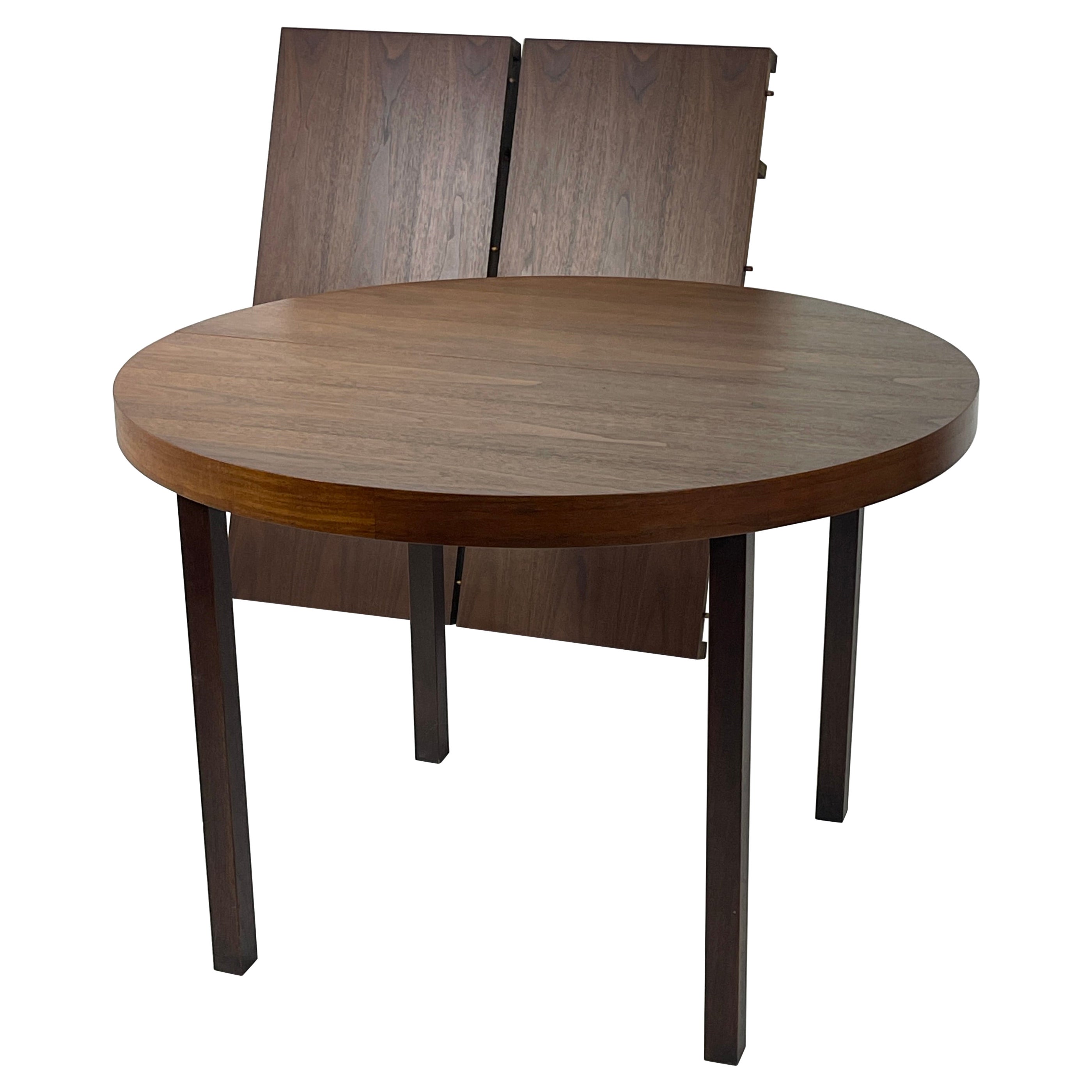 JOHN STUART INC. Midcentury Round Walnut Extension Dining Table w. 2 leaves