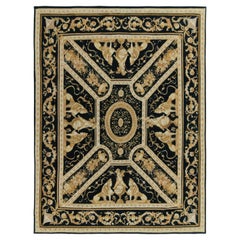 Rug & Kilim's Tudor Style Flatweave Rug in Black, Gold & White Medallion Pattern
