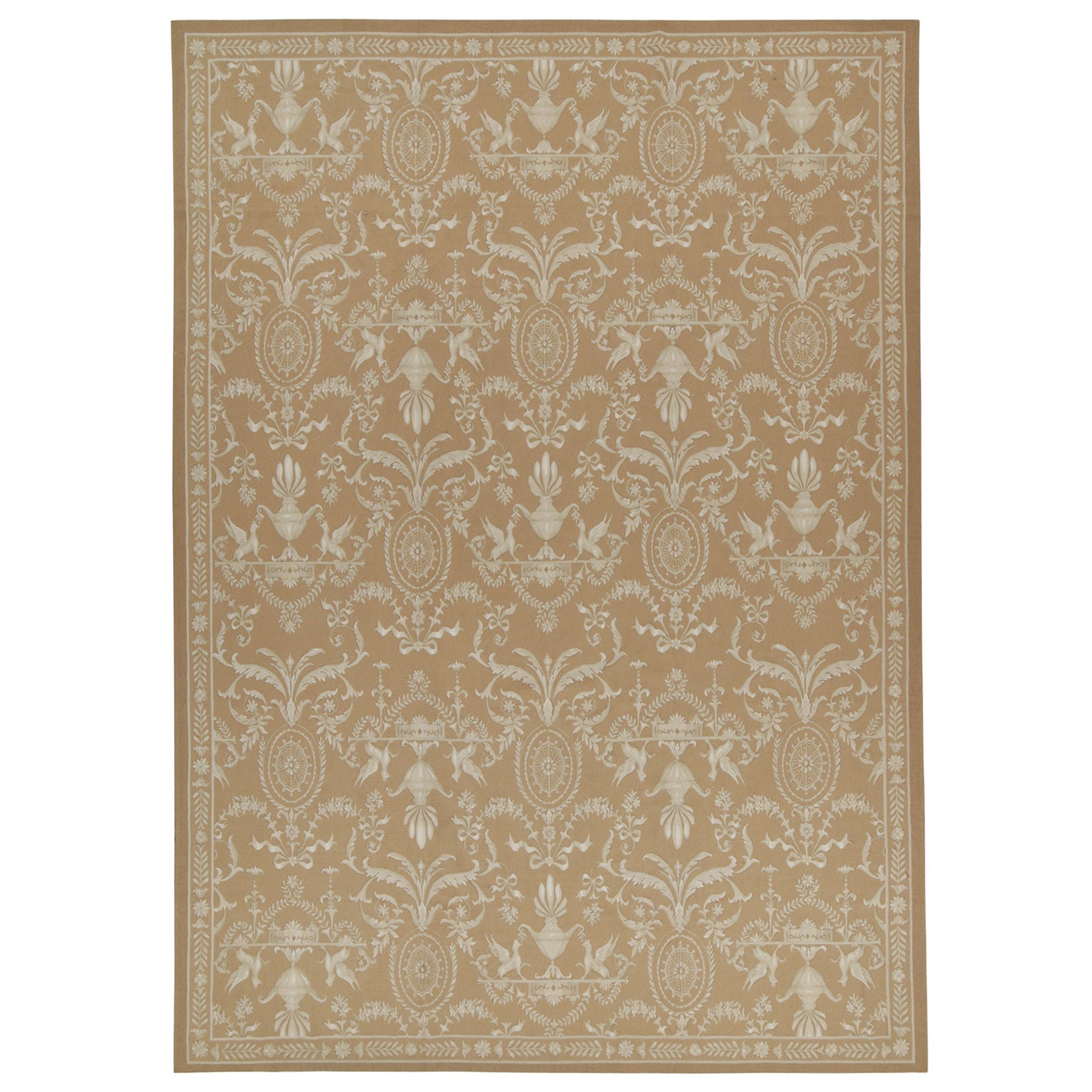 Rug & Kilims Flachgewebe im Aubusson-Stil aus dem 18. Jahrhundert in Brown mit weißem Muster
