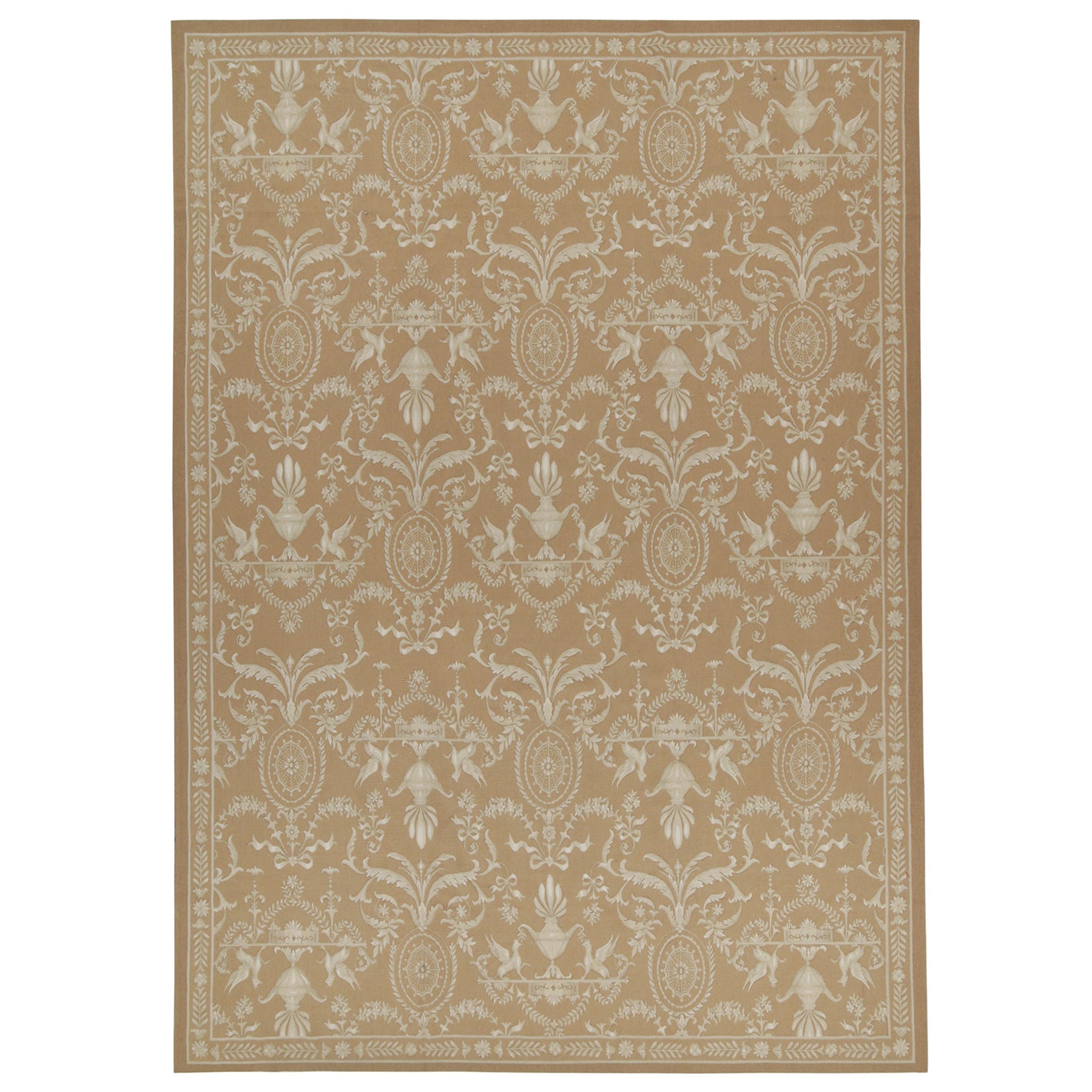 Rug & Kilim’s 18th-Century Aubusson style Flat Weave in Brown with White Pattern