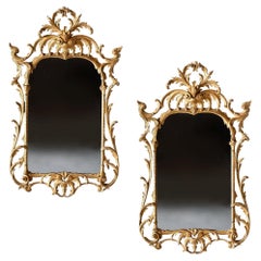 Vintage Fine Pair of Mid 20th Century English Giltwood Mirrors in the Late Rococo Style