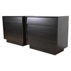 Vintage Florence Knoll Black Lacquered Louvered Front Chests of Drawers, Refinished