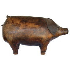 Vintage Leather Pig Ottoman 