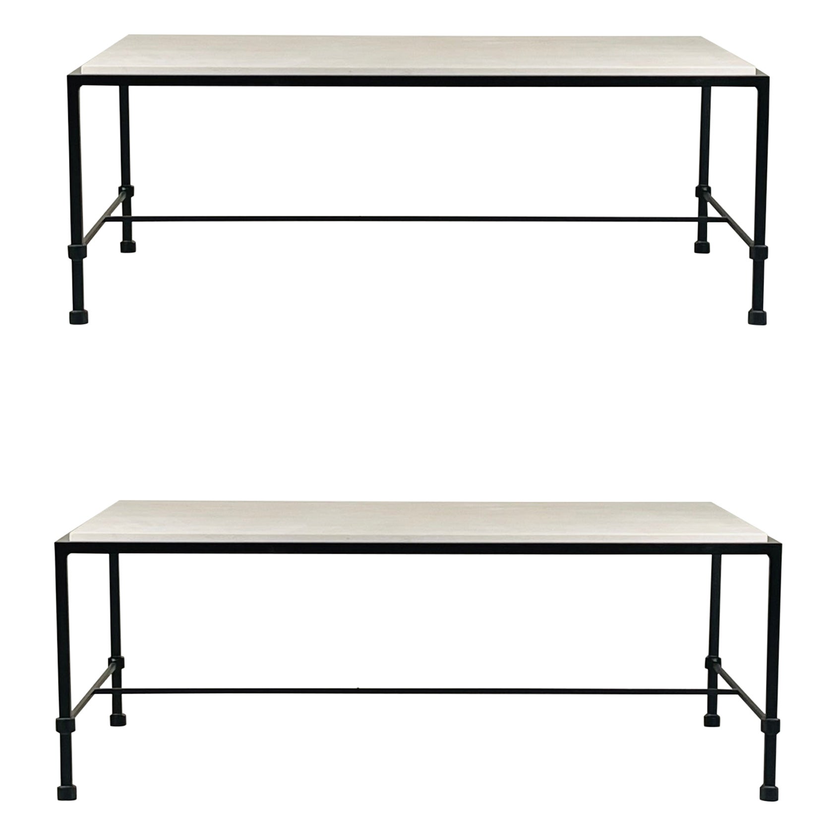 Paire de tables basses en fer forgé et pierre calcaire 'Ébauche' par Design Frères