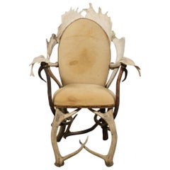 Vintage Deer, Elk & Moose Antler Throne Chair in the Style of Arthur Court