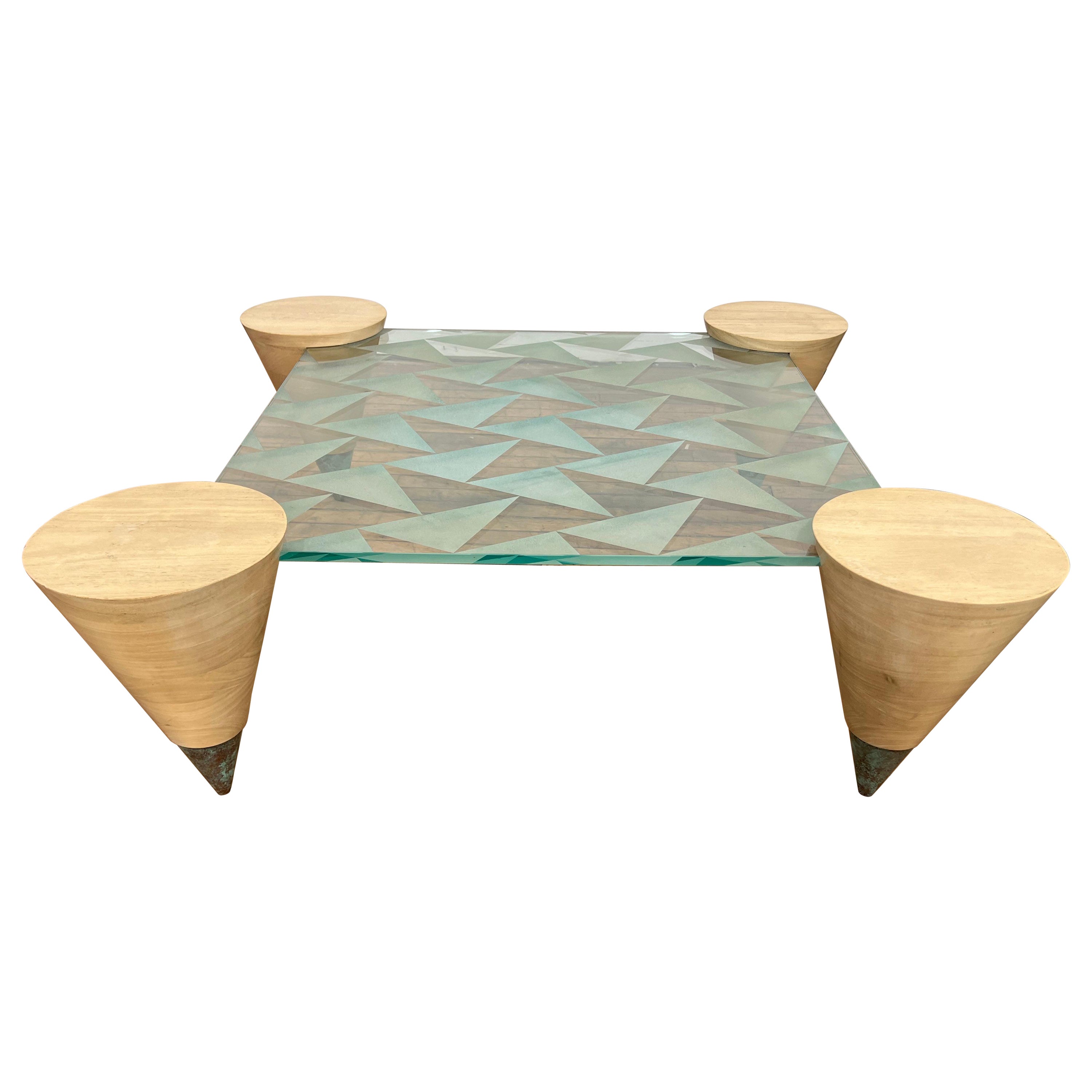 Table basse Art déco à carreaux en verre, 1980