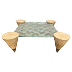 1980 Art Deco Check Glass Coffee Table