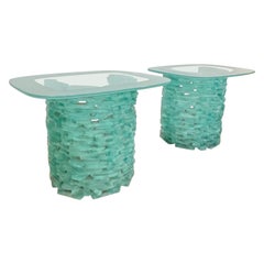 1980 Murano Stacked Glass Ice Block End Tables - a Pair