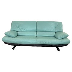 Vintage 1980 Turquoise Leather Sofa Natuzzi style, made in Italy