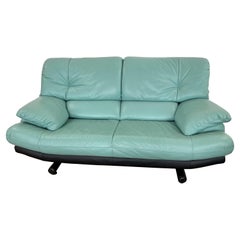 Used 1980 Turquoise Leather Loveseat Natuzzi style, made in Italy