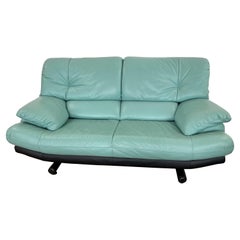 Loveseat Natuzzi de 1980 en cuir turquoise, fabriqué en Italie