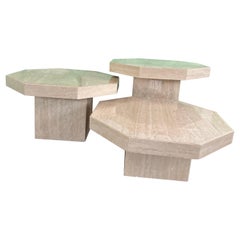 1970 Travertine Octagon Nested Tables - a Set of 3