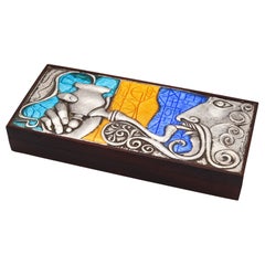 OTTAVIANI Caja de cedro modernista 1960 de plata de ley 925 con diseños esmaltados
