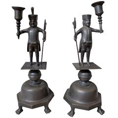 Pair of Figural Pewter Candleholders