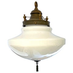 Early 20th Century Art Nouveau Opaline Pendant Light With Tassel