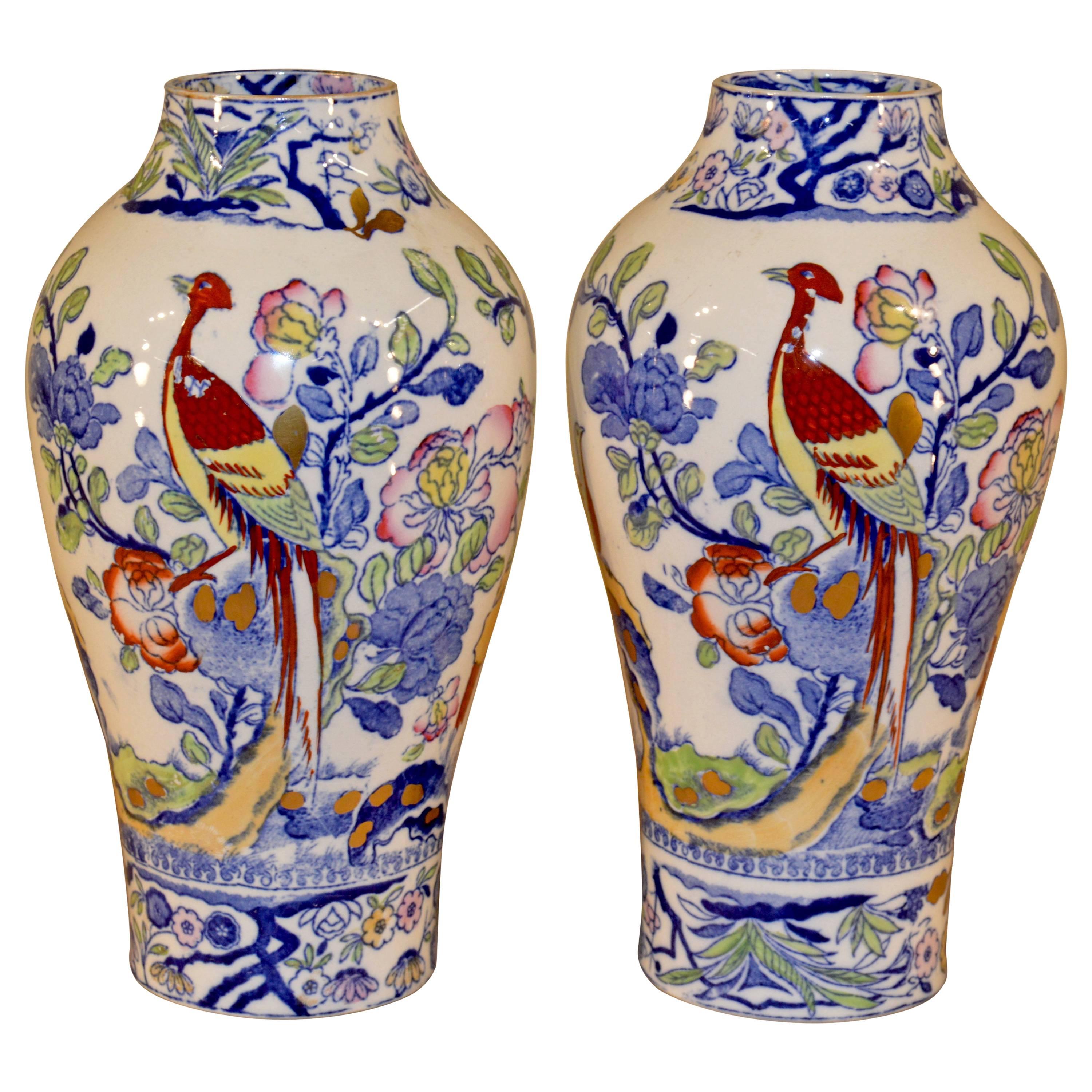 19th Century Pair of Mason's Vases