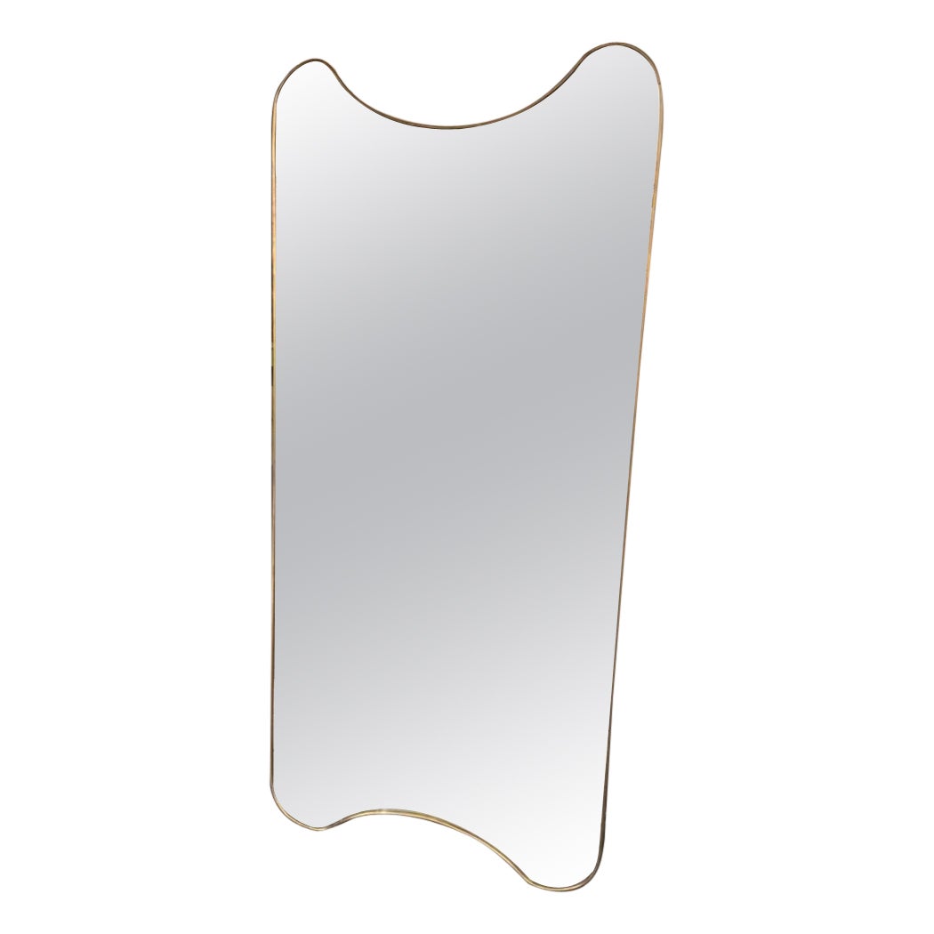 1960s Italy Brass Mirror-Lovely Curvature Above and Below