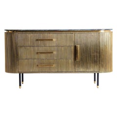 Oval Shaped Black Marble and Gilt Metal Sideboard