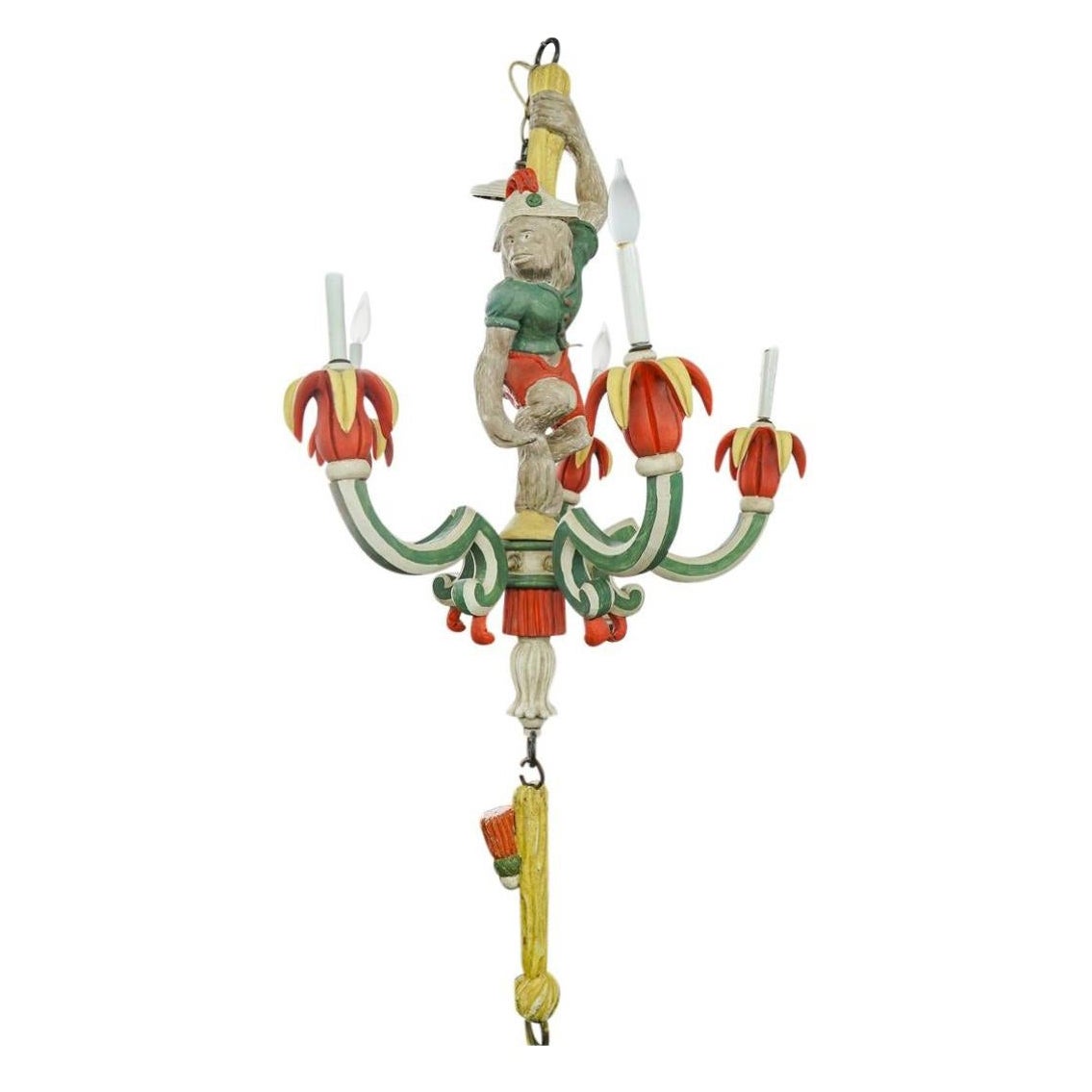 Lustre italien en bois sculpté et peint en forme de singe