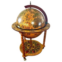 Italian Rolling Mobile World Globe Dry Bar with Zodiac Signs Made in Italy