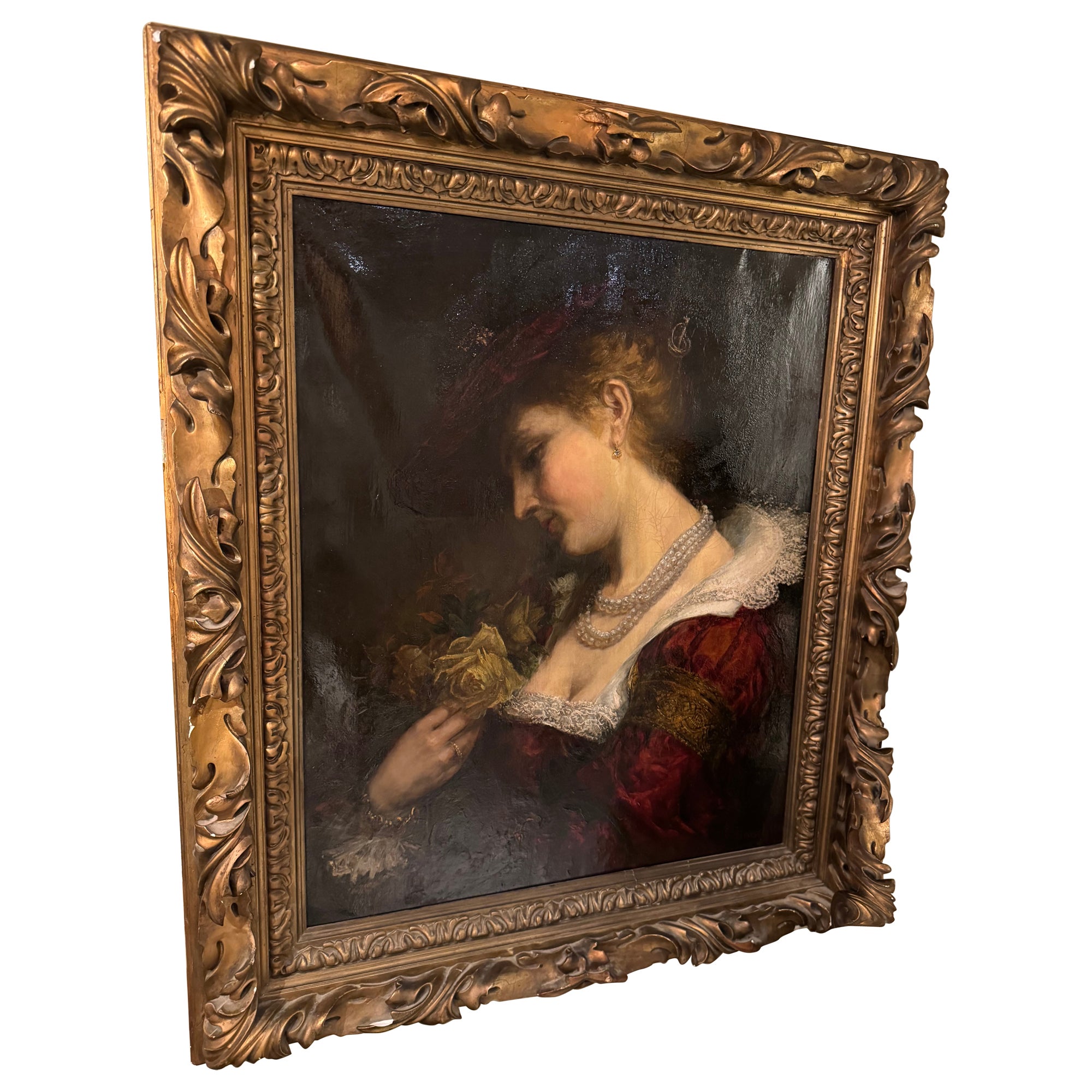 Giovane donna con bouquet di rose , A.BRASCH, 1901 in vendita